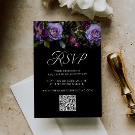 Moody Gothic Purple Floral Wedding QR Code RSVP Karte