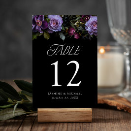 Moody Gothic Purple Floral Wedding Tischnummer