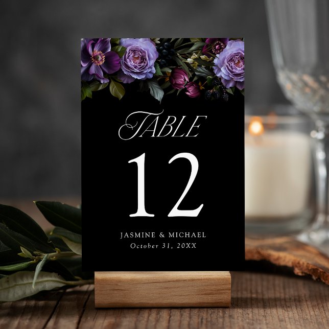 Moody Gothic Purple Floral Wedding Tischnummer (Von Creator hochgeladen)