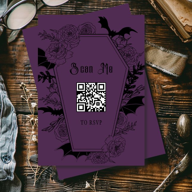 Moody Gothic Wedding QR Code Website Lila RSVP Karte (Von Creator hochgeladen)