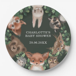 Moody Green Forest Woodland Animals Kinderdusche Pappteller