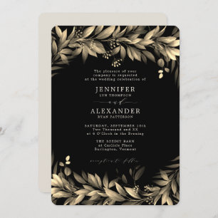 Moody Greenery Black & Beige Wedding Einladung