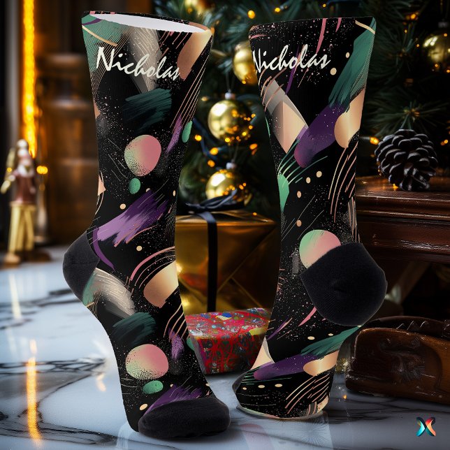 Moody Herbst Abstrakt in Pflaumen und Waldgrün Socken (Von Creator hochgeladen)