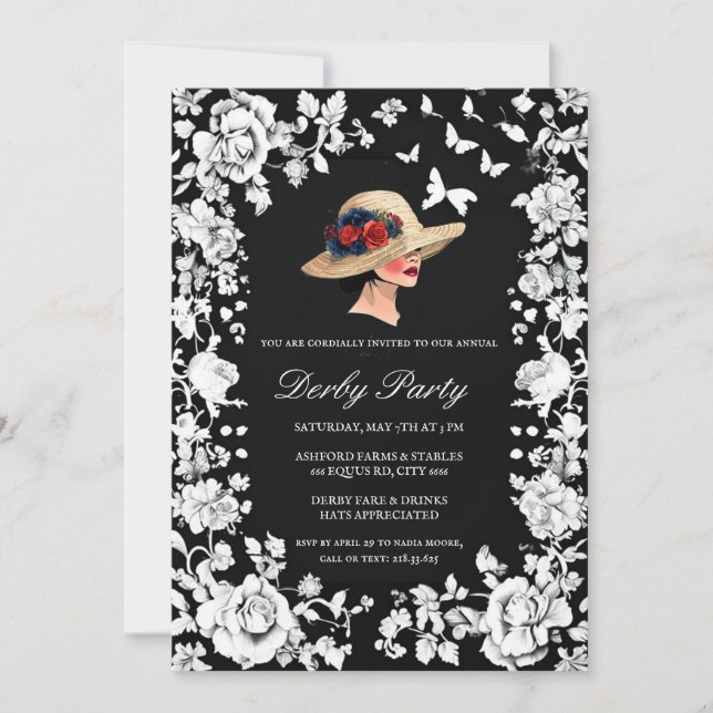Moody High-Fashion Kentucky Derby Invitation | Bla Einladung (Vorderseite)
