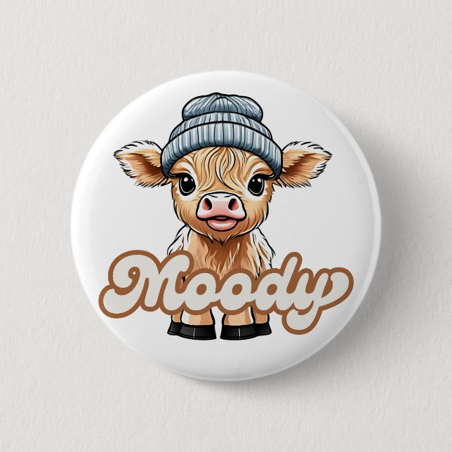 Moody Highland Cow Button (Vorderseite)