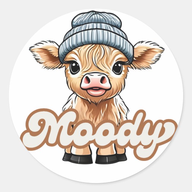 Moody Highland Cow Sticker (Vorderseite)