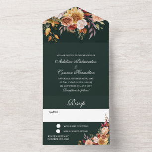 Moody Hochzeit im Herbst Emerald Green All In One Einladung