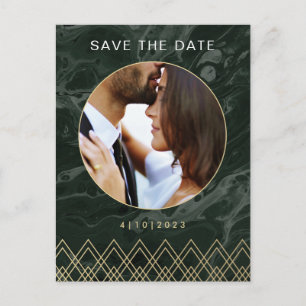 Moody Hues Emerald Green Marble Save the Date Postkarte
