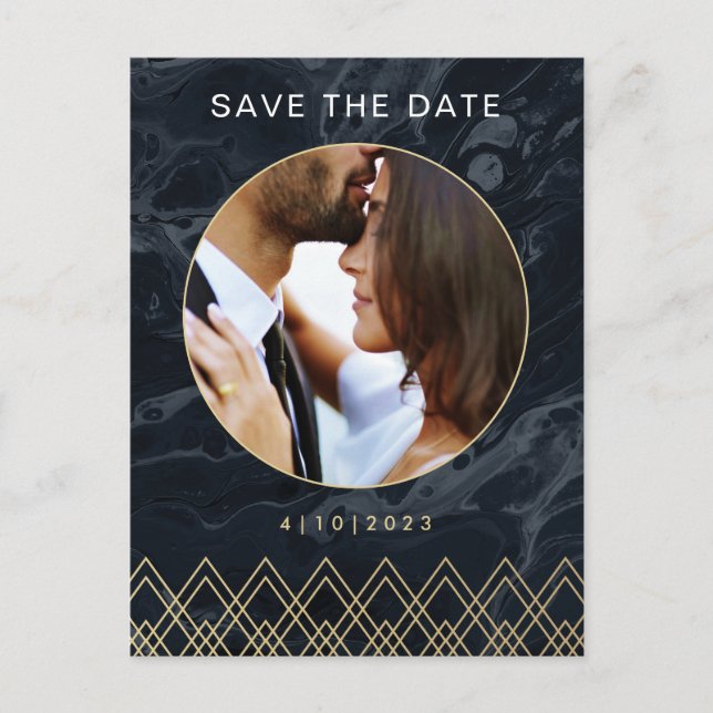 Moody Hues Midnight Blue Marble Save the Date Postkarte (Vorderseite)