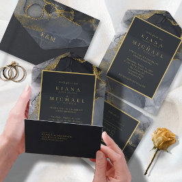 Moody Ink Charcoal Gold Abstrakt ID988 All In One Einladung