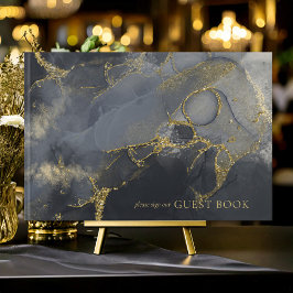 Moody Ink Charcoal Gold Abstrakt ID988 Gästebuch