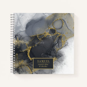 Moody Ink Charcoal Gold Abstrakt ID988 Notizbuch