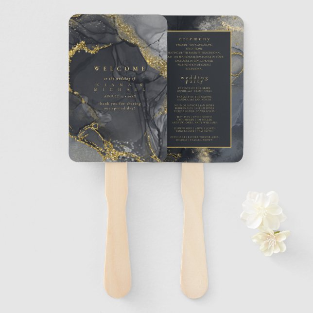 Moody Ink Charcoal Gold Abstrakt Program ID988 Fächer (Vorne und Hinten)