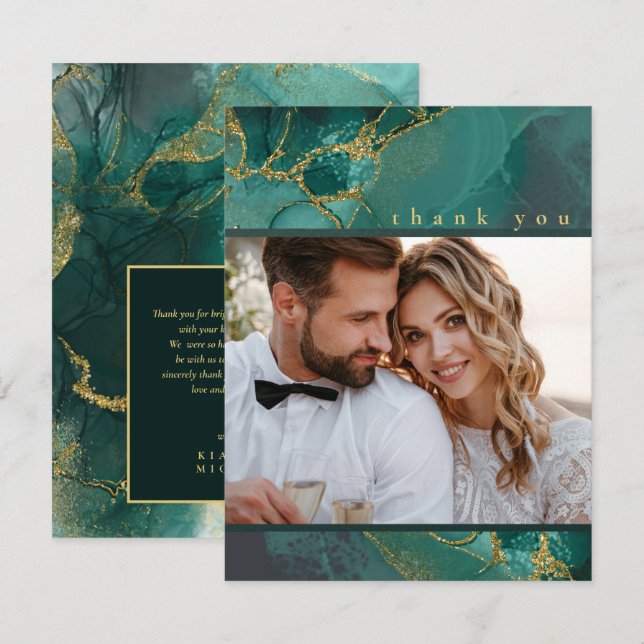 Moody Ink Emerald Gold Abstrakt Danke, ID988 Dankeskarte (Vorne/Hinten)