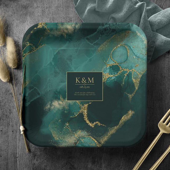 Moody Ink Emerald Gold Abstrakt Dk ID988 Pappteller (Von Creator hochgeladen)