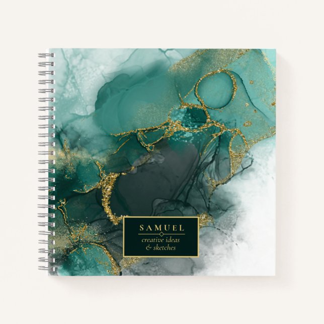 Moody Ink Emerald Gold Abstrakt ID988 Notizbuch (Vorderseite)