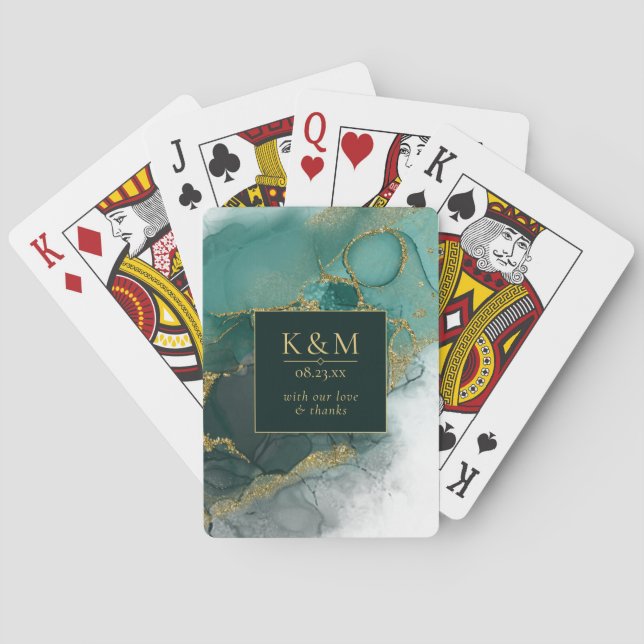 Moody Ink Emerald Gold Abstrakt ID988 Spielkarten (Rückseite)