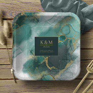 Moody Ink Emerald Gold Abstrakt Lt ID988 Pappteller