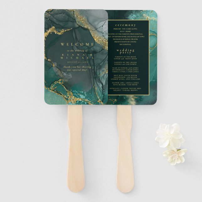 Moody Ink Emerald Gold Abstrakt Program ID988 Fächer (Vorne und Hinten)