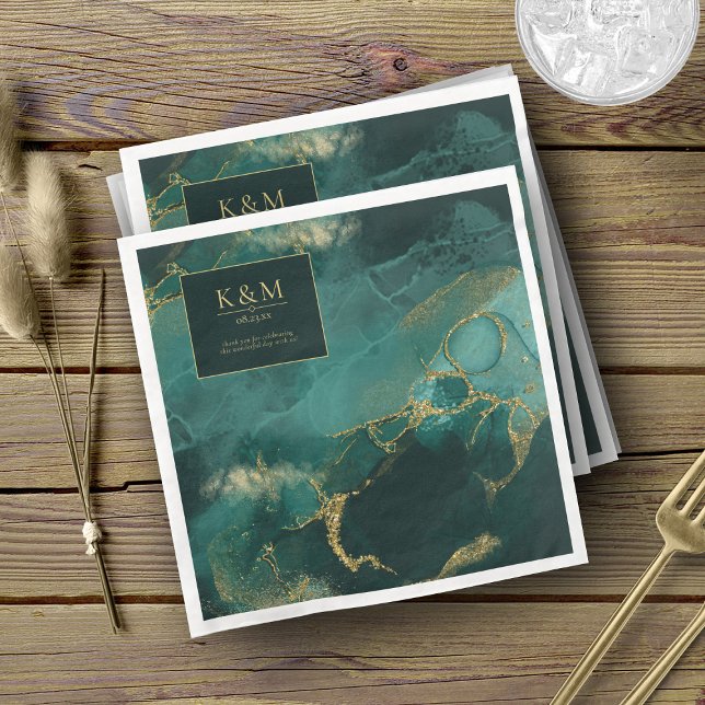 Moody Ink Emerald Gold Abstrakt V2 ID988 Serviette (Von Creator hochgeladen)