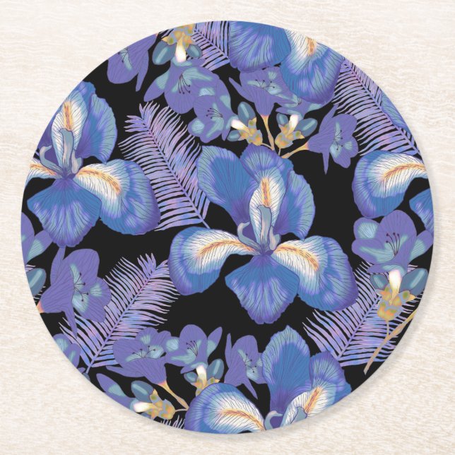 Moody Iris Runder Pappuntersetzer (Vorderseite)