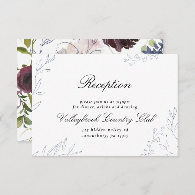 Moody Jewel Tone Floral Hochzeitsempfang Einladung (Vorne/Hinten)