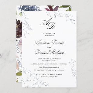 Moody Jewel Tone Floral Wedding Einladung