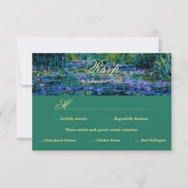 Moody Jewel Tone Monet Lily Pond Art Wedding Meal RSVP Karte (Vorderseite)