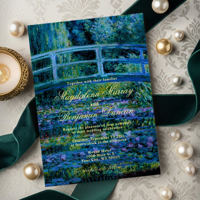 Moody Jewel Tones Monet Lily Pond Fine Art Wedding Einladung (Von Creator hochgeladen)