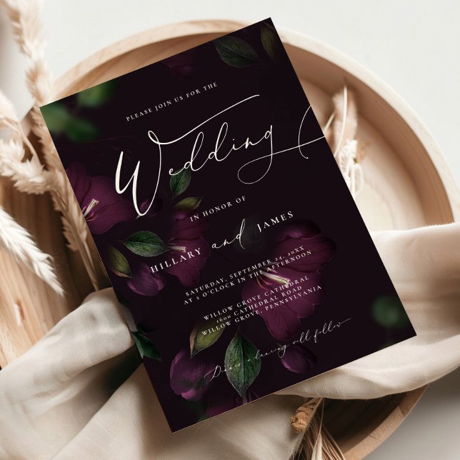 Moody Lila Bloom Calligraphy Wedding Einladung (Von Creator hochgeladen)