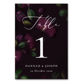 Moody Lila Bloom Gothic Calligrafy Wedding Tischnummer