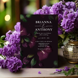 Moody Lila Bloom Grunge Wedding Einladung
