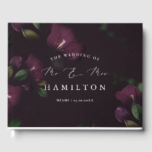 Moody Lila Blooms Calligraphy Wedding Guest Book Gästebuch