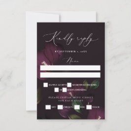 Moody Lila Blooms Gothic Wedding RSVP Karte