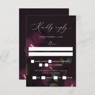 Moody Lila Blooms Gothic Wedding RSVP Karte
