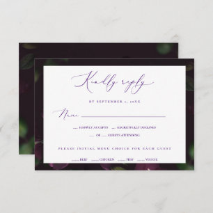 Moody Lila Blooms Gothic Wedding RSVP Karte