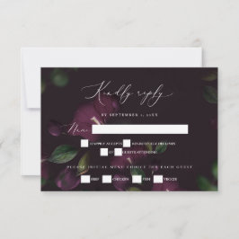 Moody Lila Blooms Gothic Wedding RSVP Karte
