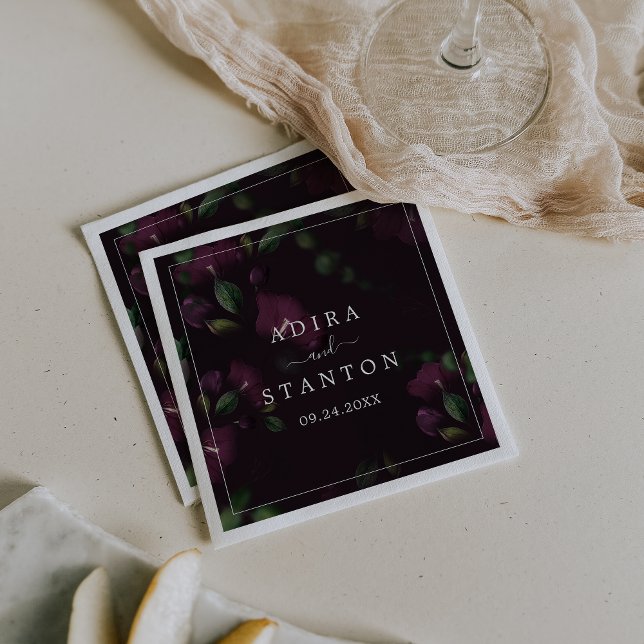 Moody Lila Blooms | Schwarze Musterhochzeit Serviette (Von Creator hochgeladen)