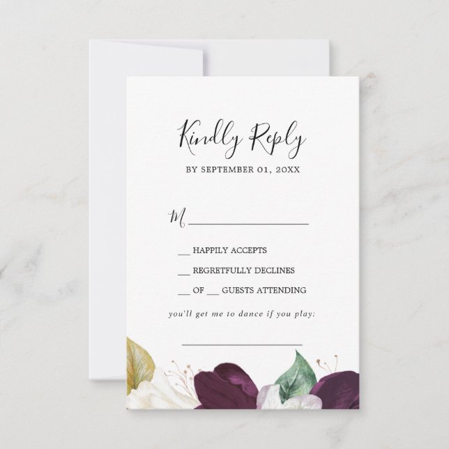 Moody Lila Blooms Song Request RSVP Card (Vorderseite)