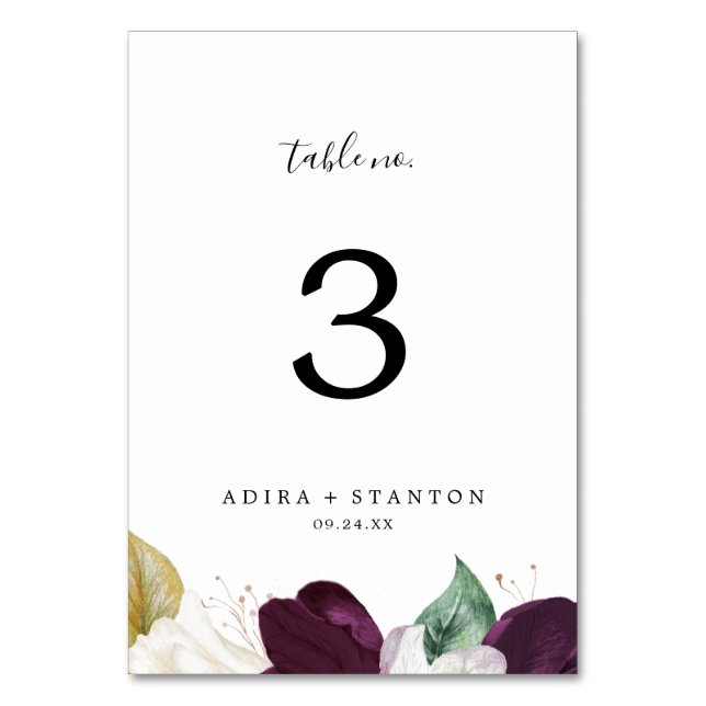 Moody Lila Blooms Tischnummer (Vorderseite)