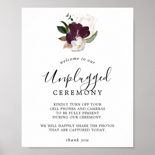 Moody Lila Blooms Unplugged Zeremony Sign Poster (Vorne)