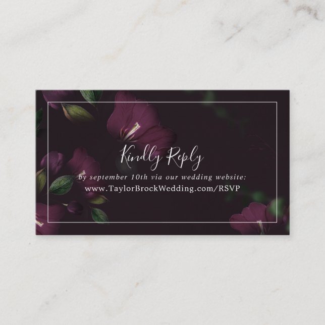 Moody Lila Blooms Wedding Website UAWG Begleitkarte (Vorderseite)