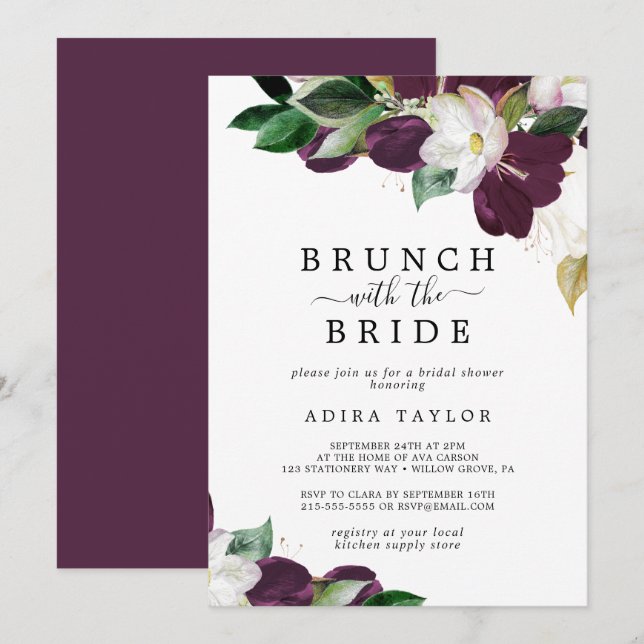 Moody Lila Brunch mit Bride-Brautparty Einladung (Vorne/Hinten)