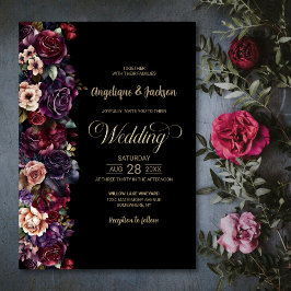 Moody Lila Burgundy Black Floral Wedding Einladung