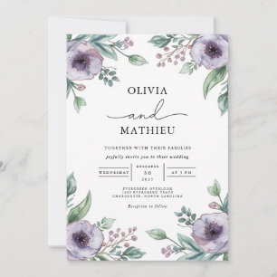 Moody Lila Floral Botanical Wedding Einladung