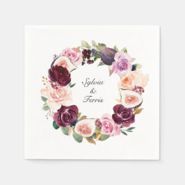 Moody, Lila, floral und Fig Wreath Names Wedding Serviette