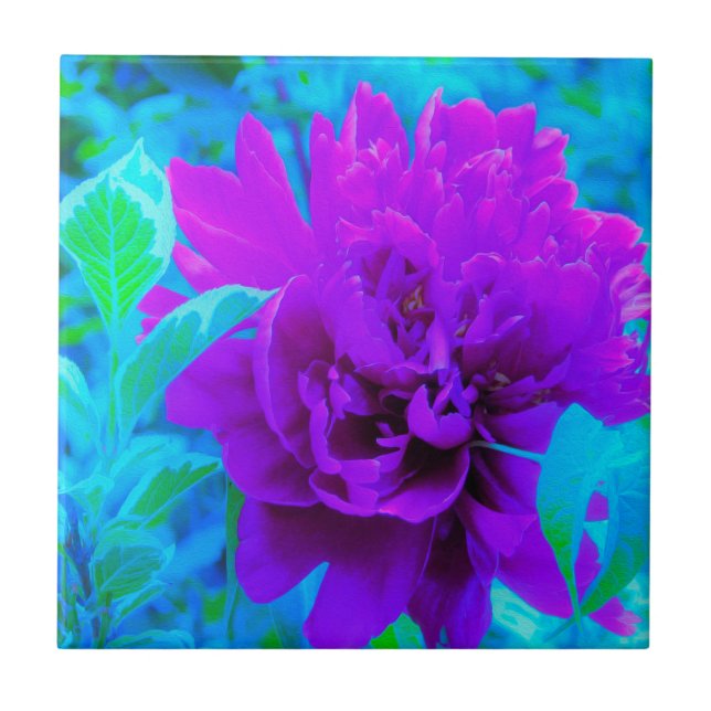 Moody Lila Peony mit Beautiful Weigela Foliage Fliese (Vorderseite)