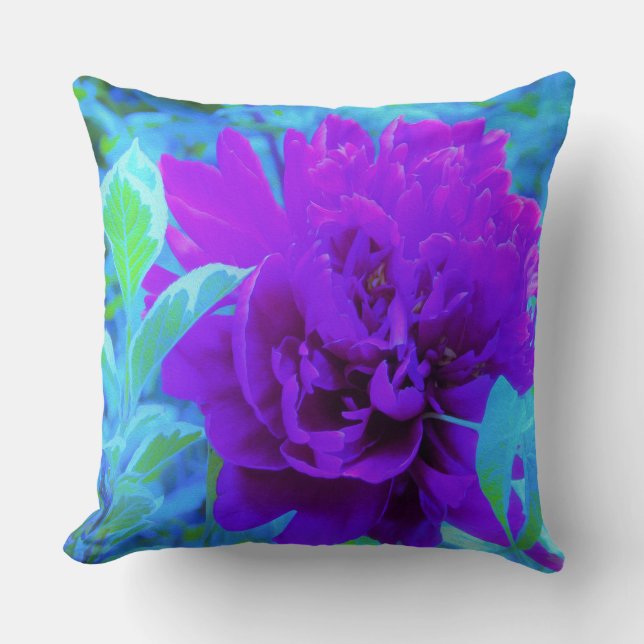 Moody Lila Peony mit Beautiful Weigela Foliage Kissen (Vorderseite)
