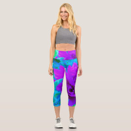 Moody Lila Peony mit schönem Foliage Capri Leggings