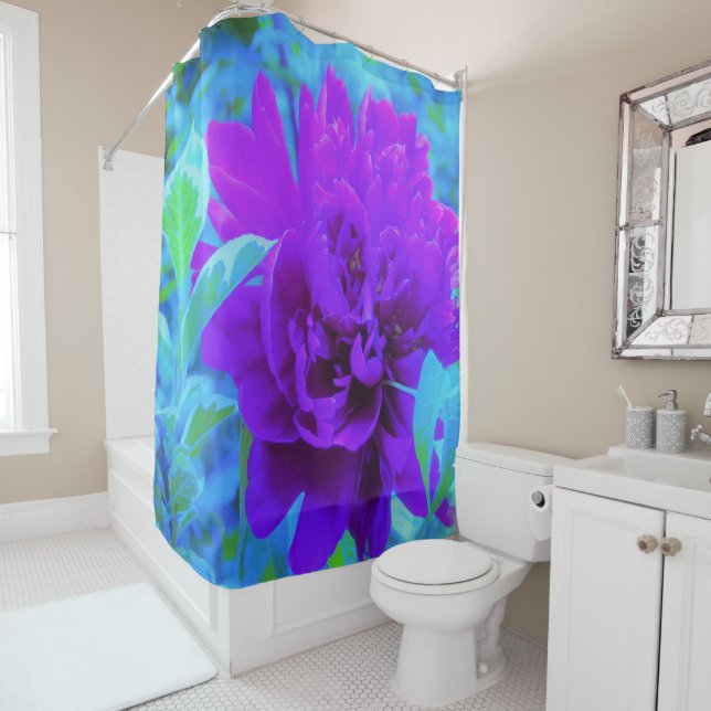 Moody Lila Peony mit schönem Foliage Duschvorhang (Beispiel)